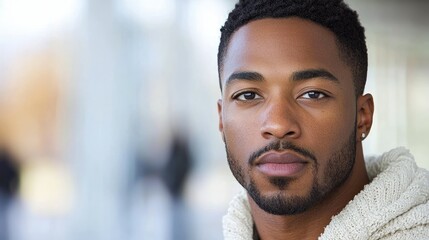 Fototapeta premium A young man with a serious expression poses for a portrait