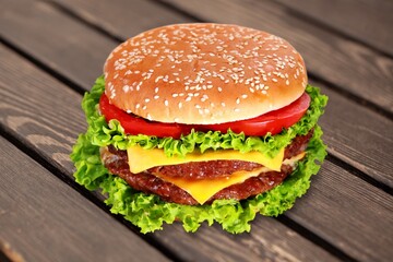 Juicy tasty fresh beef burger on the desk