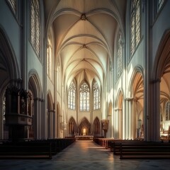 Fototapeta premium Sunlit Gothic church interior