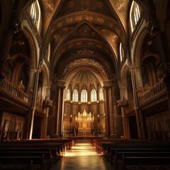 Fototapeta premium Grand church interior bathed in light