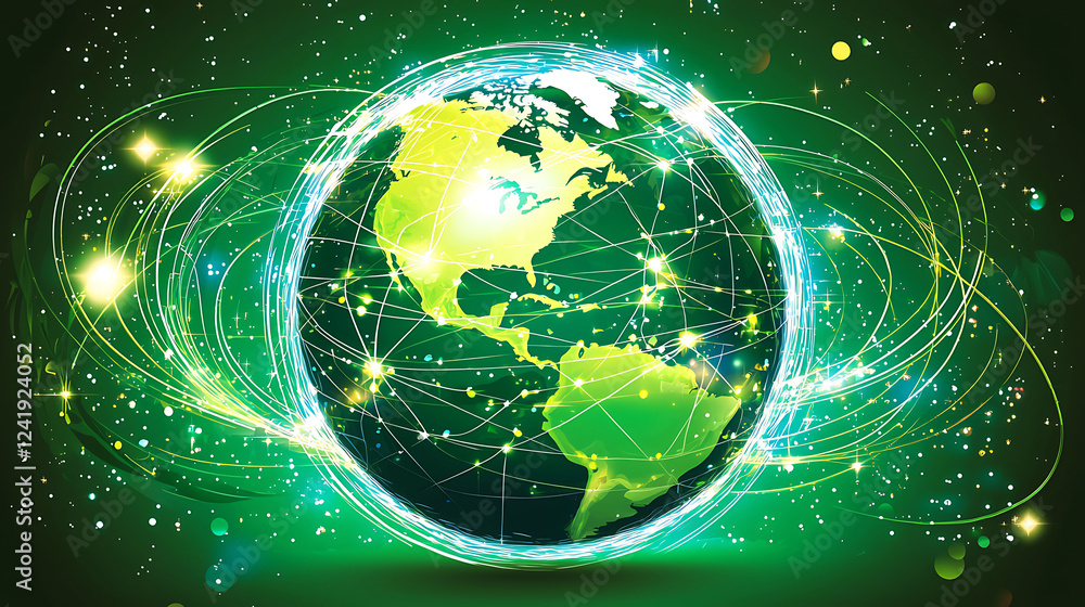Aufkleber global network illustration – digital world globe with connected lines for internet and communicatio