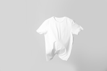 One stylish t-shirt in air on white background