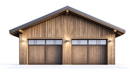 Modern Wooden Double Garage: A contemporary double garage design, showcasing a sleek aesthetic with warm wooden cladding, dark-framed garage doors, and subtle exterior lighting.