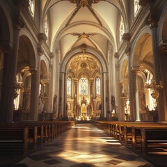 Fototapeta premium Sunlit grandeur of a church interior