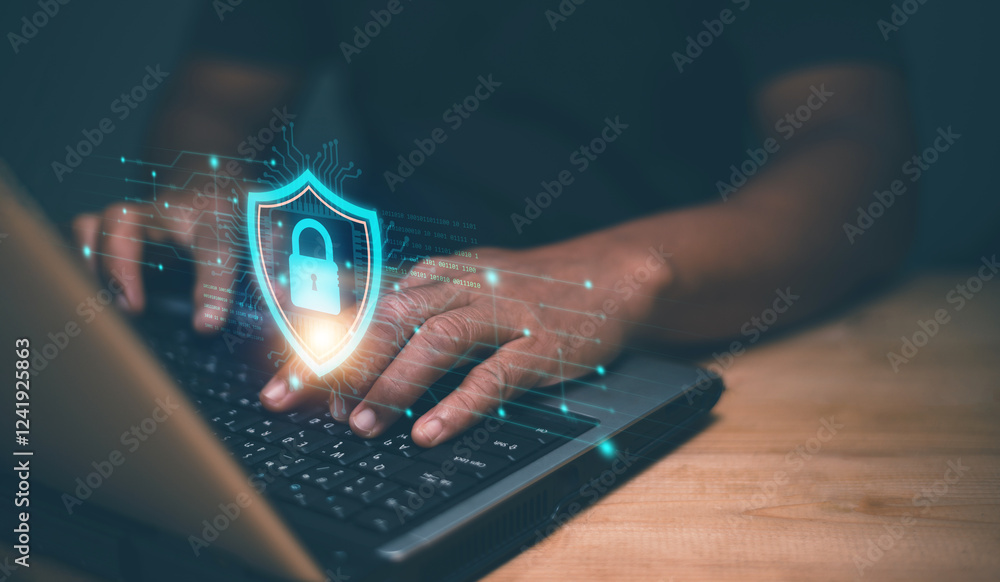 Fototapete global network security technology concept, personal data security. protecting information from cybe