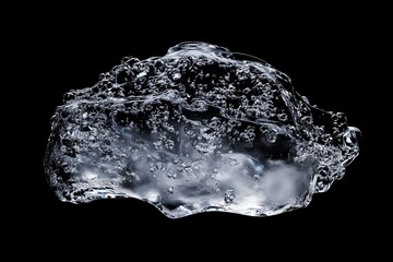 High-speed photograph of a crystal-clear water splash frozen in mid-air, isolated on a dark gradient background. Hyperrealistic, ultra-detailed water droplets