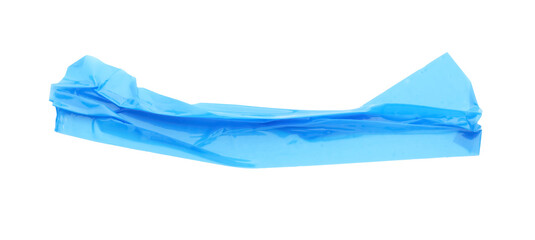 Strip of light blue adhesive tape on white background, top view
