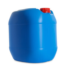 One blue plastic canister on white background