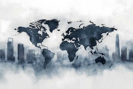 Fototapeta hand drawn world map, with light grey watercolor