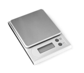 Modern electronic kitchen scale isolated on white