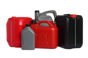 Many different plastic canisters isolated on white