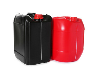 Two colorful plastic canisters isolated on white