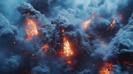 Generative AI Smoke and Fire Elements on Blue Background