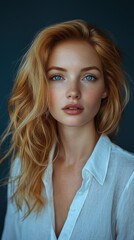 Natural Beauty Portrait of Young Woman with Long Blonde Hair