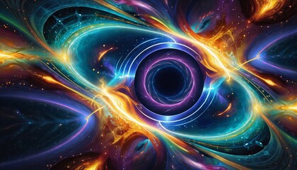 Fototapeta premium Vibrant Cosmic Vortex with Colorful Energy Streams and Black Hole