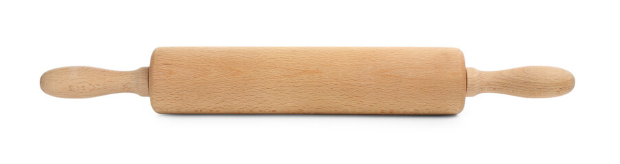 One wooden rolling pin isolated on white
