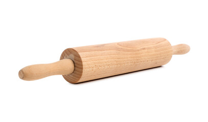 One wooden rolling pin isolated on white
