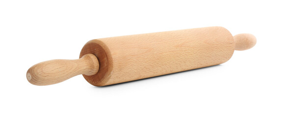 One wooden rolling pin isolated on white