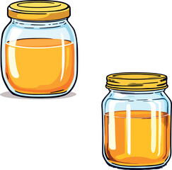 Vsai two glass jars containing delicious golden honey