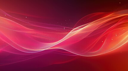Dynamic red and orange flowing waves with glowing light particles in motion