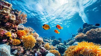 A breathtaking panoramic view of vibrant underwater worlds. Underwater Worlds. Illustration