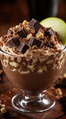Decadent Chocolate Dessert Parfait with Crunchy Toppings and Apple