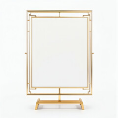 A sleek and modern white and gold display stand, perfect for showcasing products or presentations. Combines elegance with a clean, minimalist aesthetic.