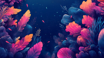Aquatic adventure realm: shimmering scales, vibrant coral reefs, mythical sea creatures in a captivating underwater world. Underwater Worlds. Illustration