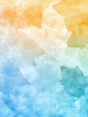 Fototapeta premium A soft, gradient background featuring translucent leaves in shades of orange, green, and blue, perfect for nature-themed designs, backgrounds, or seasonal promotions, Ideal for digital and print use,
