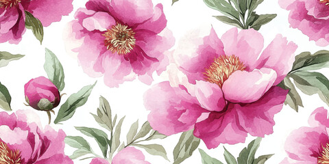 Fototapeta premium Vector Seamless watercolor pattern with pastel pink purple roses and peonies, Template design for textiles, interior, clothes, wallpaper. Botanical art