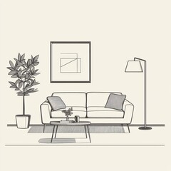 Modern Living Room Sketch Cozy Interior Design Illustration