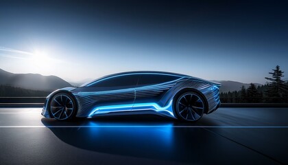 매끈한 유선형 바디를 가진 미래형 전기차