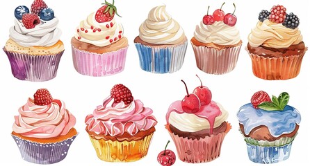 set of painted cupcakes