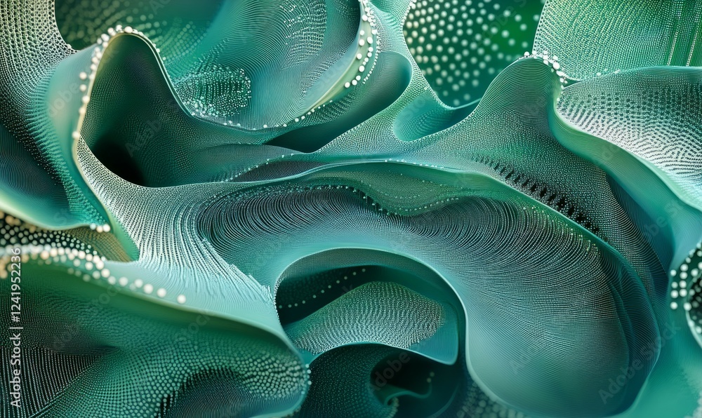 Poster abstract teal waves with delicate dotted patterns, creating fluid motion.