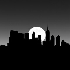 Naklejka premium Silhouetted city skyline at sunset with wind turbines silhouetted skyline cityscape architecture illustration building city vector