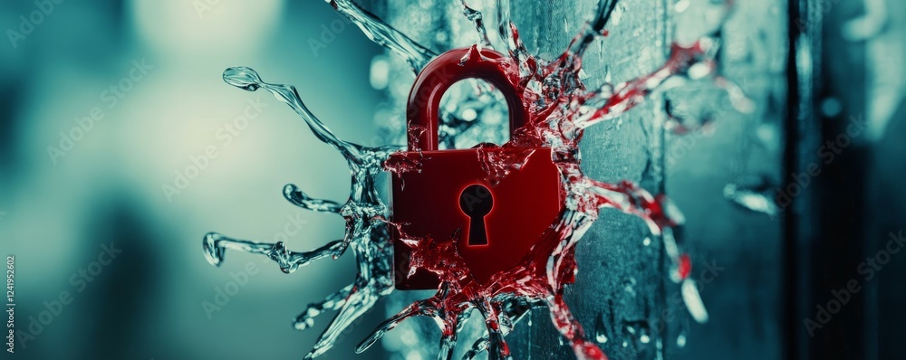 Poster hacker attack. security breach, system hacked, internet cyber attack alert with red broken padlock, 