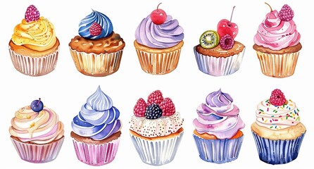 set of painted cupcakes