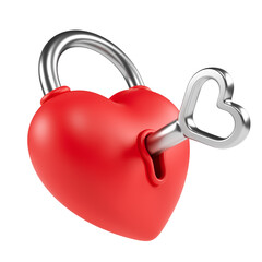 Stylized heart-shaped padlock with a key. Isolated on transparent background