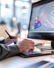 Digital artist working on graphic design project in modern studio,Independent Artist Day