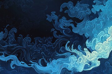 Blue stylized flowing swirls art in a dark background, suitable for backgrounds, or patterns