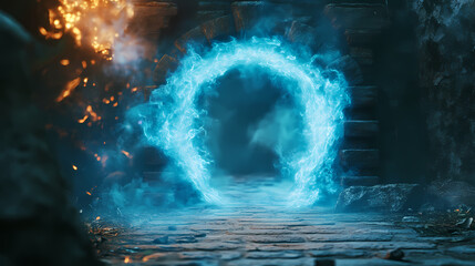 Fototapeta premium Magic spell or energetic arcane magical enchanted portal as png overlay for fantasy books, magic games or rpg. Portal & Dimensional Effects. Illustration