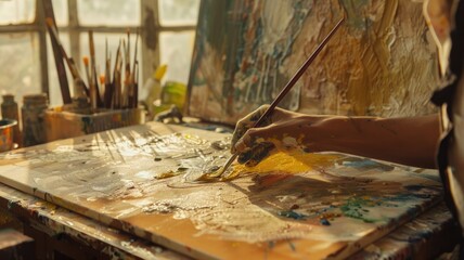Creative process of an artist in a sunlit studio setting,Independent Artist Day