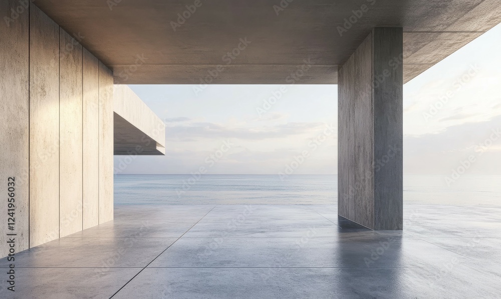 Aufkleber minimalist concrete architecture with a view of the ocean