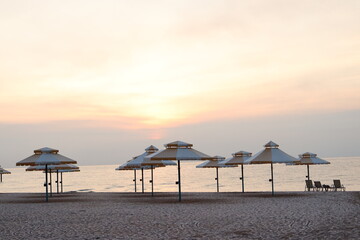 beach umbrellas and chairs