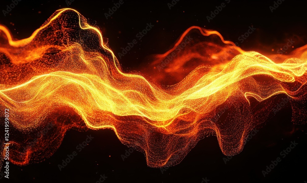 Poster abstract glowing waves of light resembling data streams, showcasing the fluidity of modern digital n