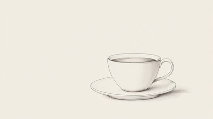 Obraz premium Sketch of coffee cup on saucer, simple background, for menu design