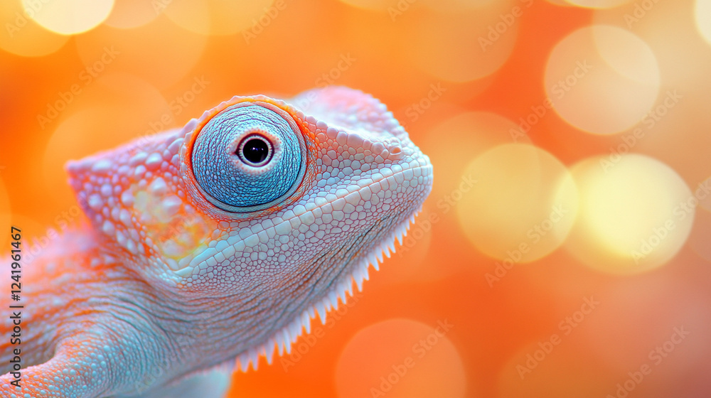 Poster a chameleon with cybernetic implants symbolizes adaptability and transformation in a futuristic worl