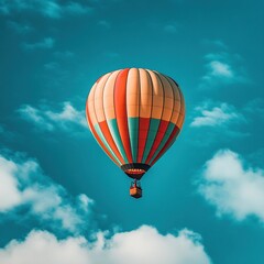 Fototapeta premium Colorful hot air balloon soaring through a vibrant blue sky.