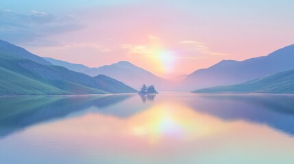 Serene Sunrise Over Tranquil Lake with Colorful Reflections