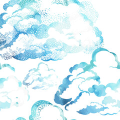 Clouds watercolor seamless background. hand drawn. Not AI, Vector illustration